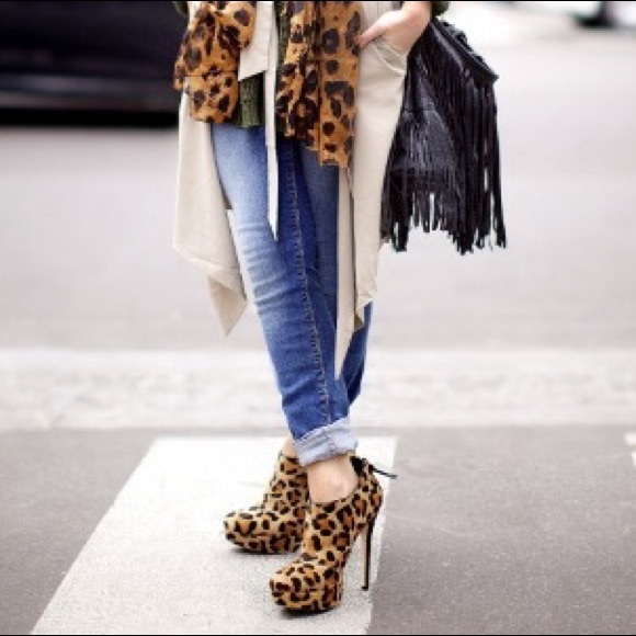 Sam Edelman Keegan Leopard Animal Print Black Tan Calf Hair Fringe Boots - Picture 1 of 7